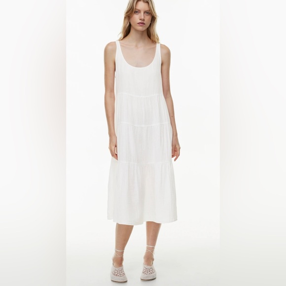 Wilfred Dresses & Skirts - Aritzia Wilfred Firefly Tiered Sleeveless Organic Cotton Midi Dress in Soft Blue